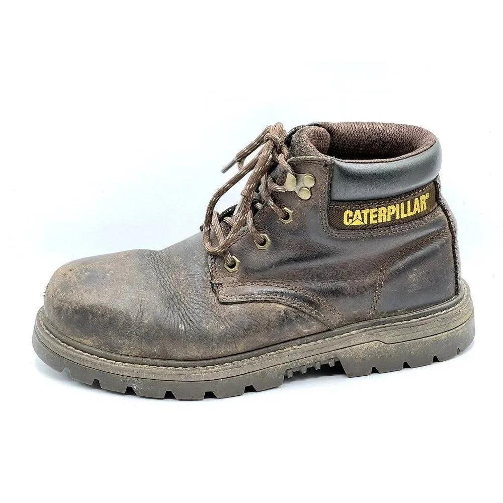 Caterpillar Brown Leather Steel Safety Toe Work Boots Men's Size 8.5 M - Picture 3 of 15